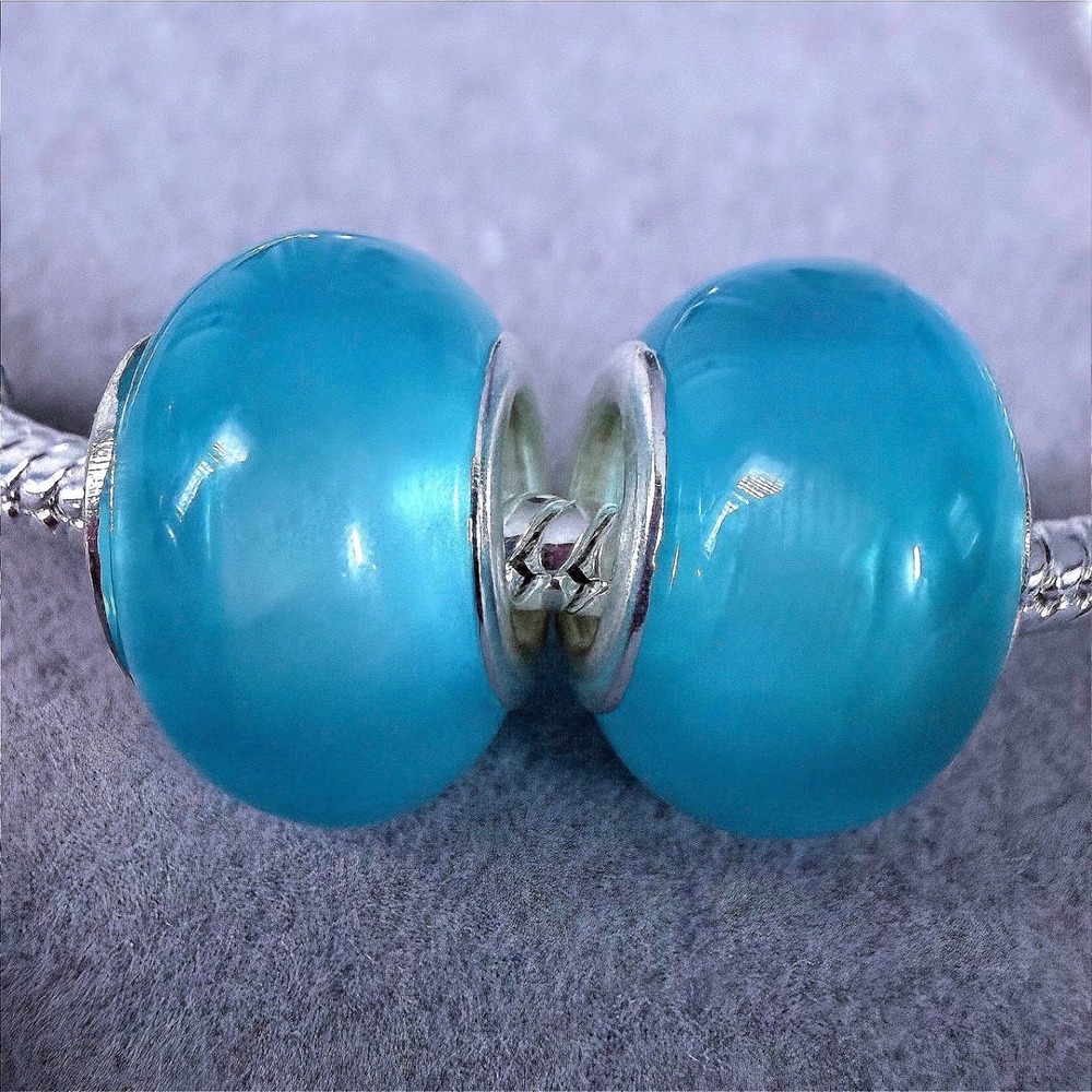 Set of 2 Turquoise Blue Beads fits PANDORA Charm Bracelet